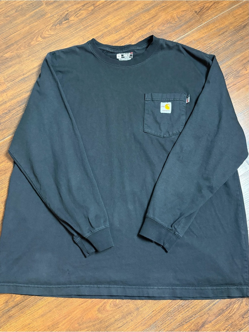 Flame Resistant Carhartt Black Long-Sleeve Pocket Tee with Logo Patch